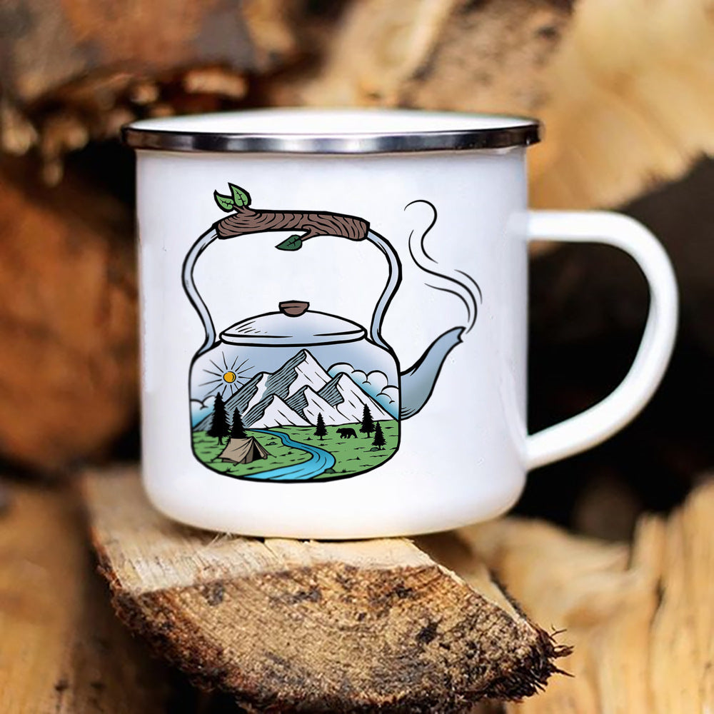 Printed Enamel Camping Mug Caravan Design