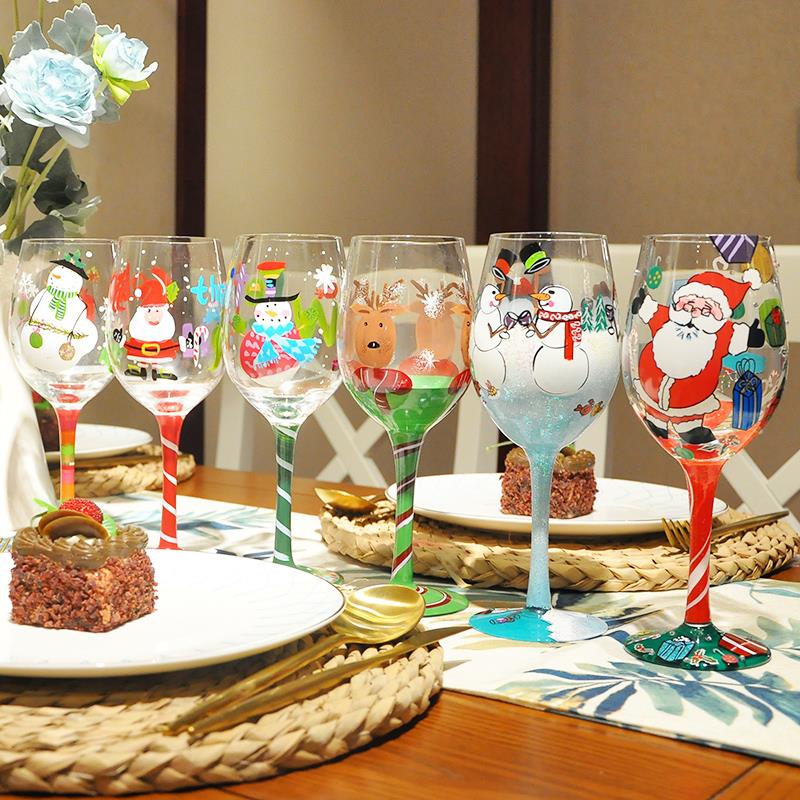 Hand-painted Crystal Wine Glasses Goblets For A Christmas