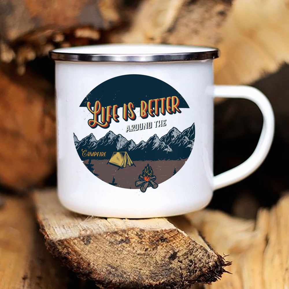 Printed Enamel Camping Mug Caravan Design