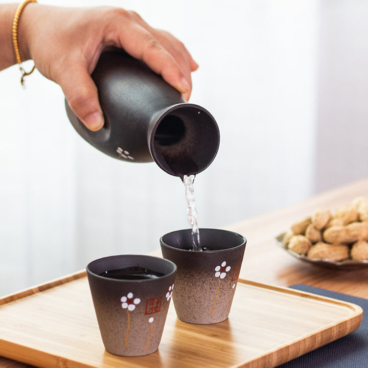 Vintage Ceramic Sake Cup Set Cherry Blossom Design