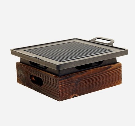 Korean-Style Wooden Handle Smokeless Grill Pan