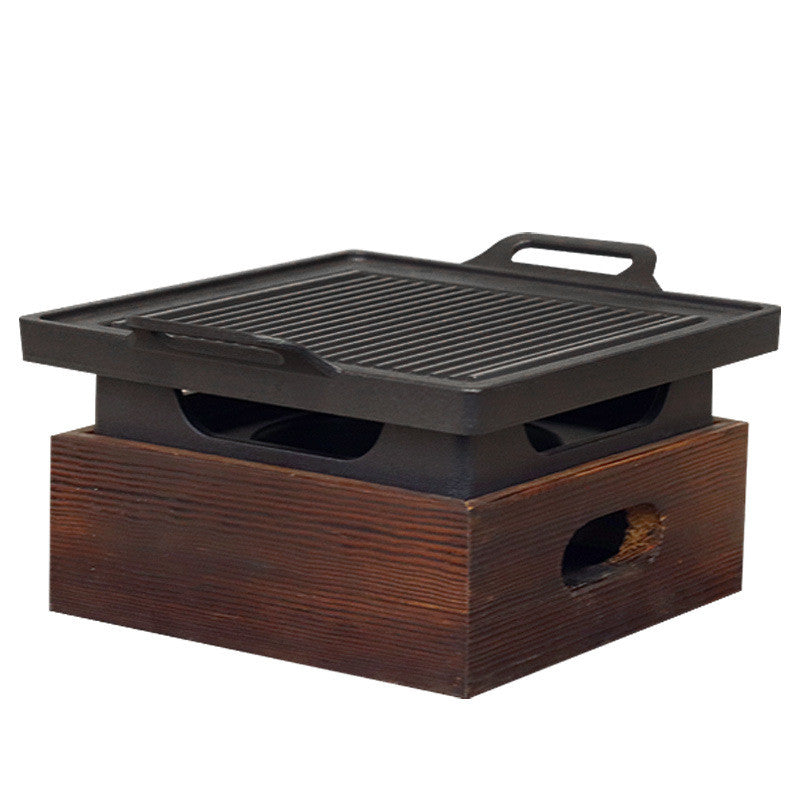 Korean-Style Wooden Handle Smokeless Grill Pan