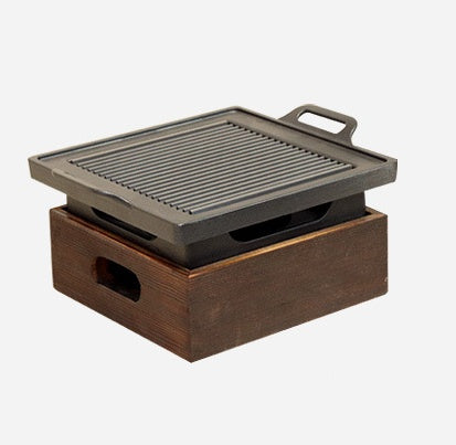 Korean-Style Wooden Handle Smokeless Grill Pan