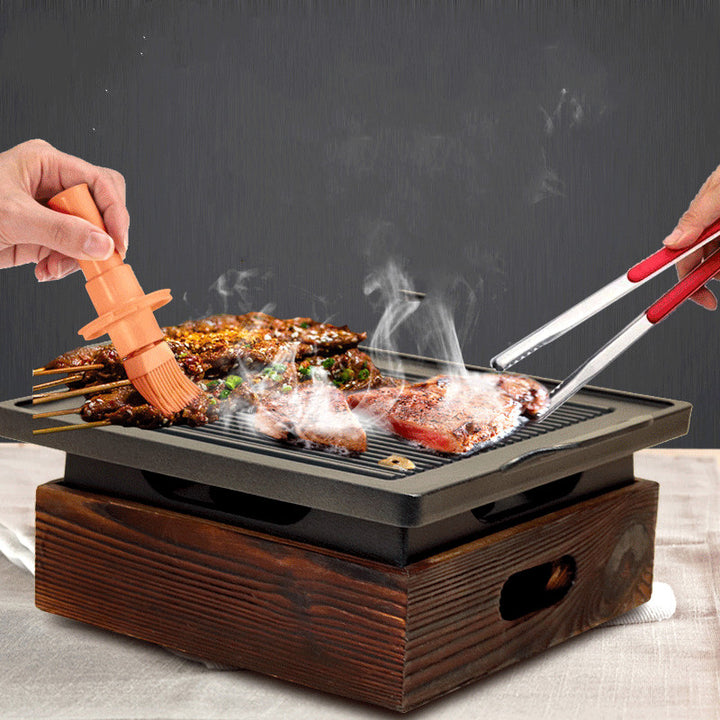 Korean-Style Wooden Handle Smokeless Grill Pan