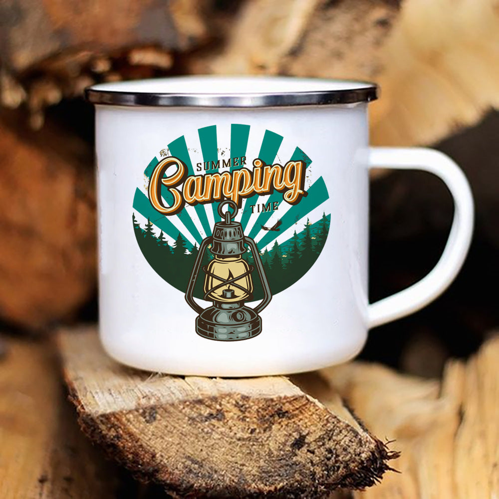 Printed Enamel Camping Mug Caravan Design