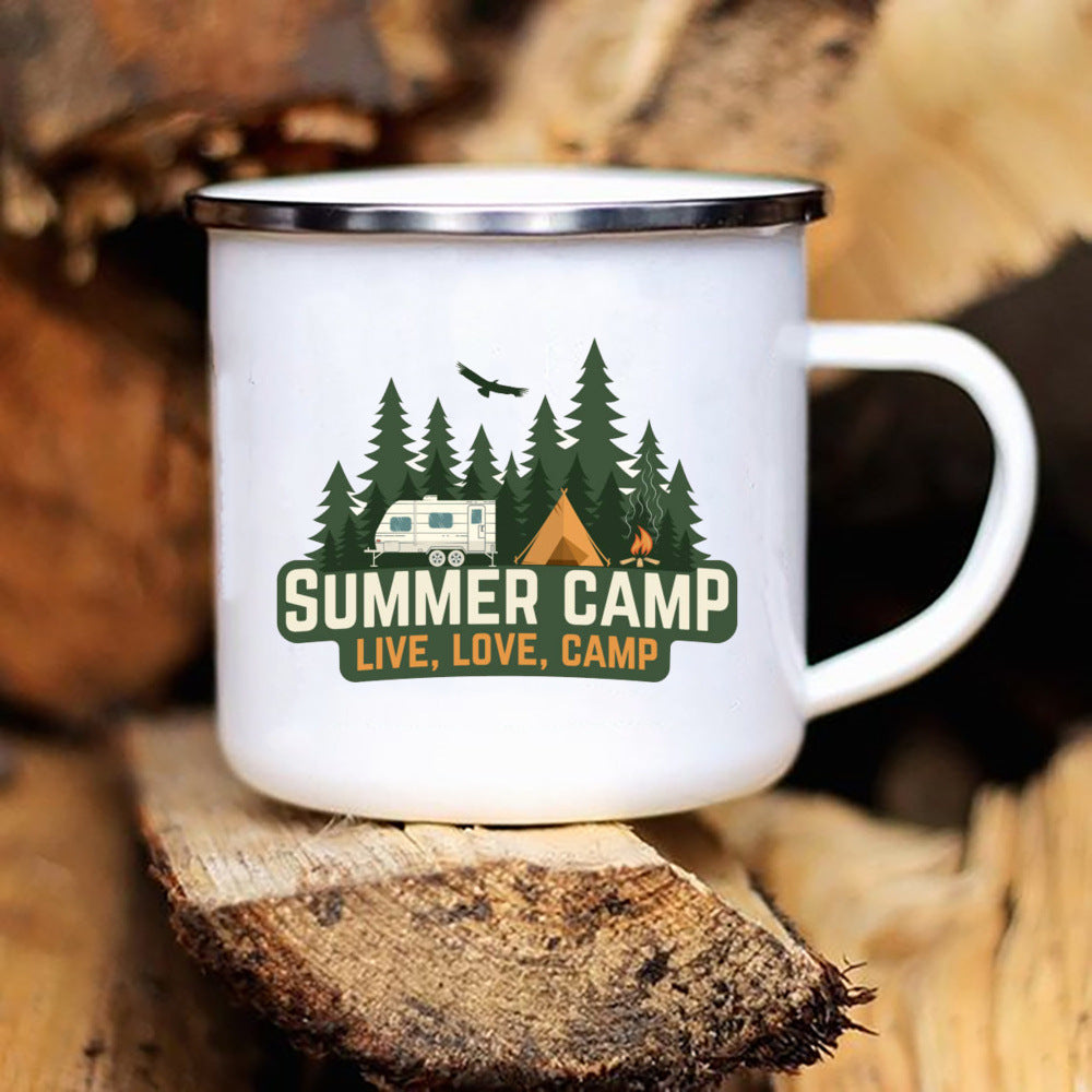 Printed Enamel Camping Mug Caravan Design