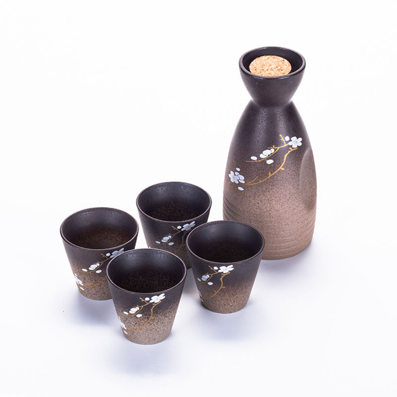 Vintage Ceramic Sake Cup Set Cherry Blossom Design