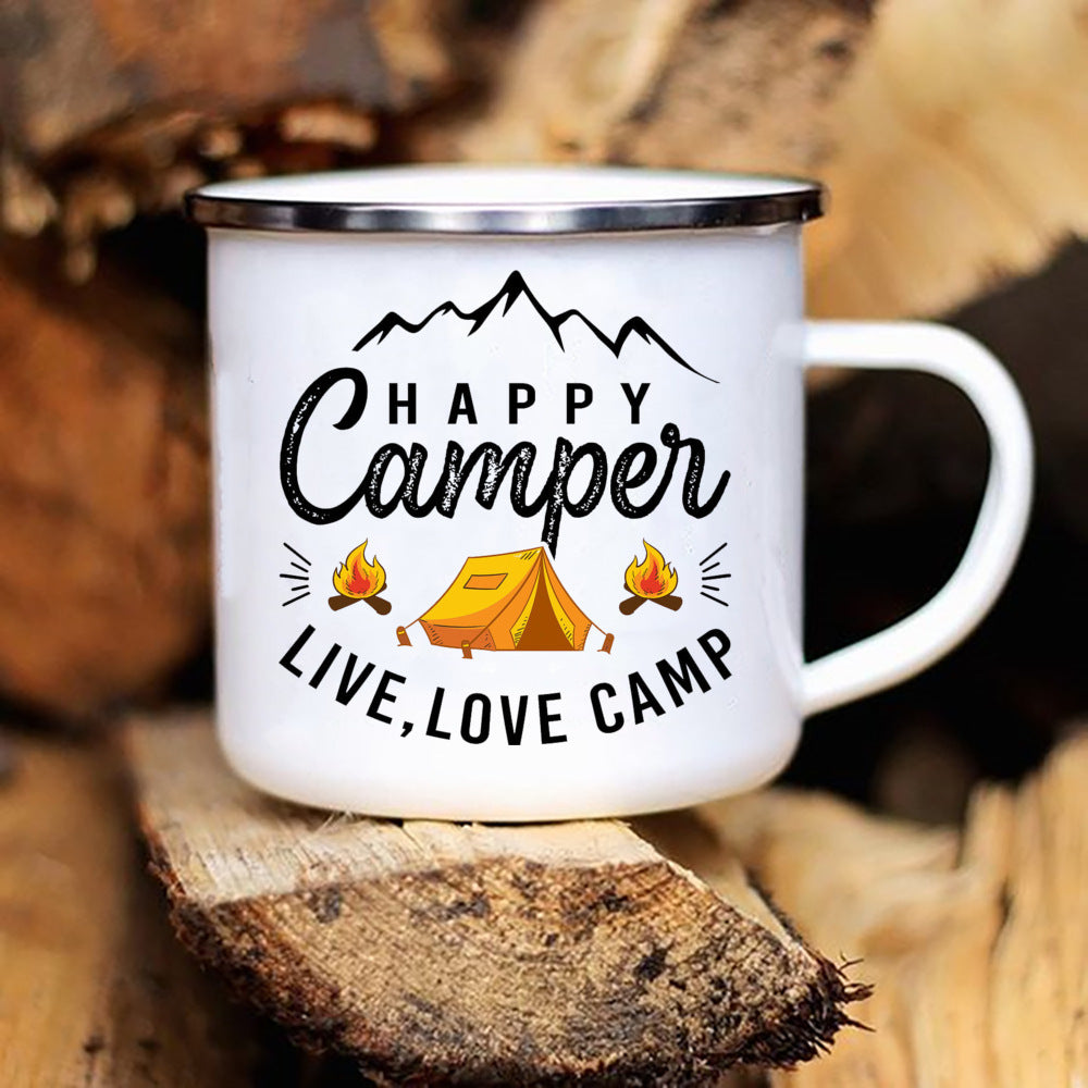 Printed Enamel Camping Mug Caravan Design