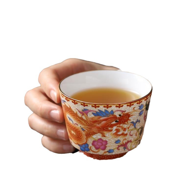 Chinese Retro Enamel Tea Cup Traditional Style Tea Cup