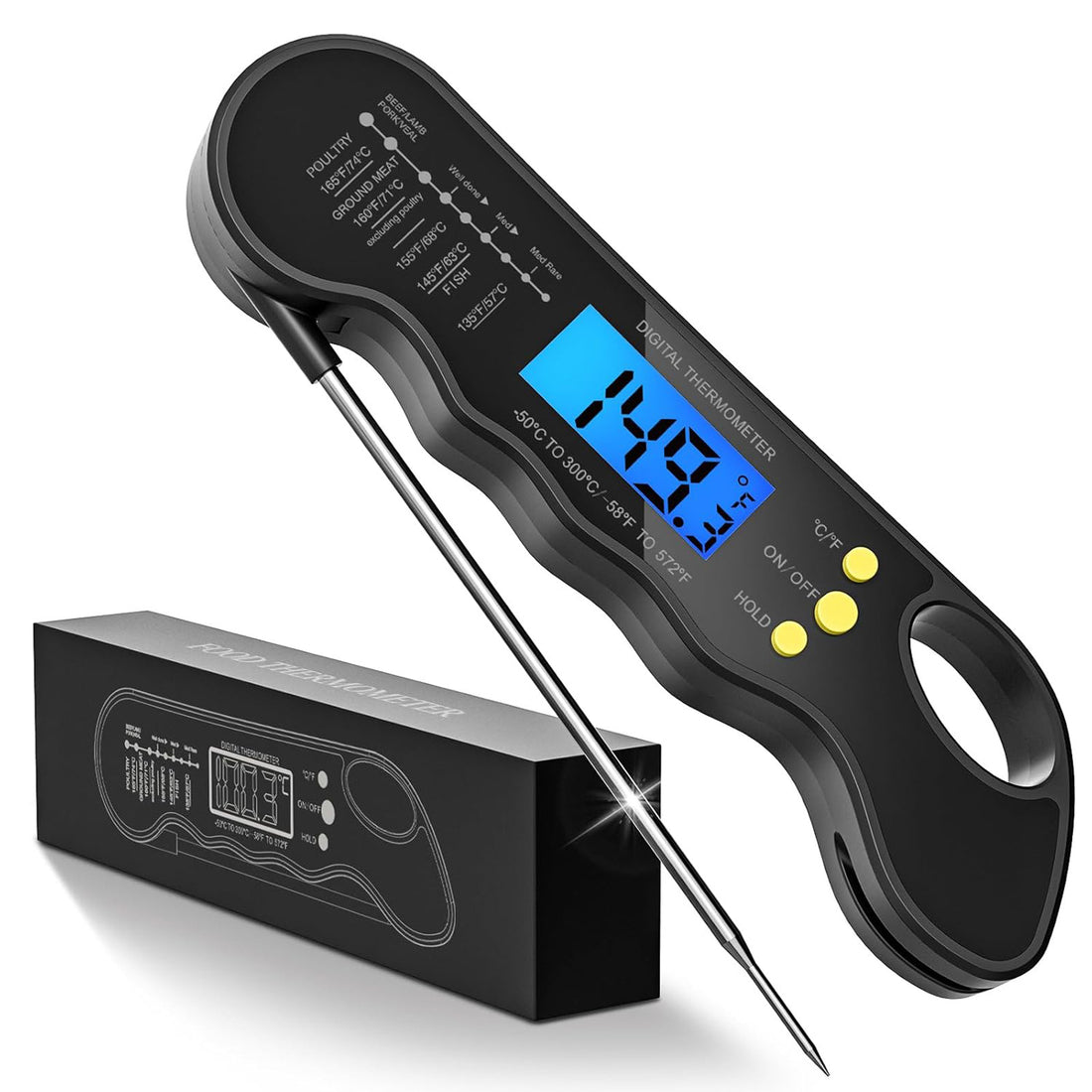 Black Electronic Food Meat Barbecue Thermometer