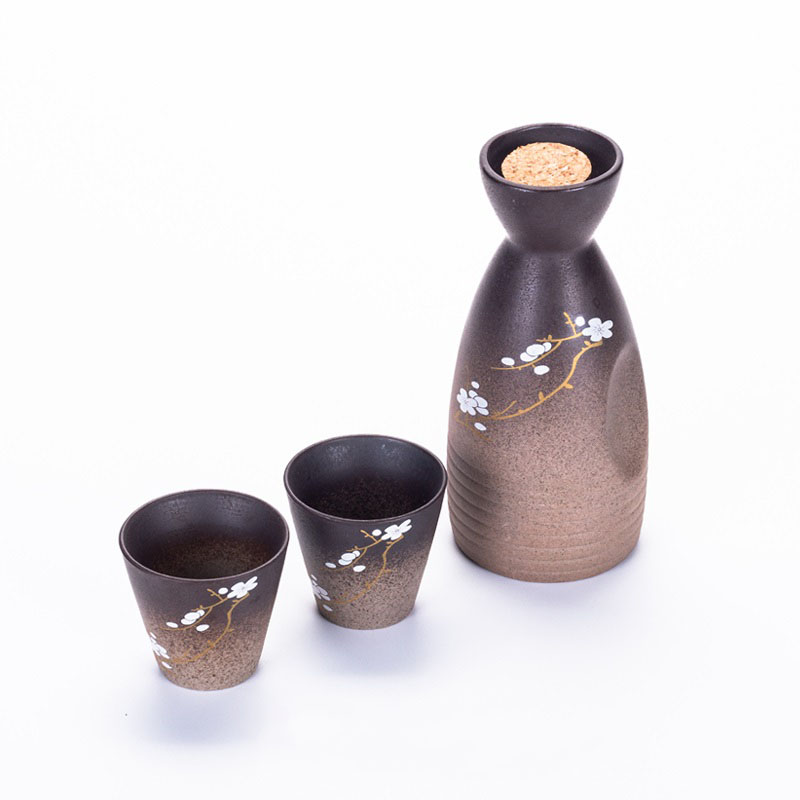 Vintage Ceramic Sake Cup Set Cherry Blossom Design
