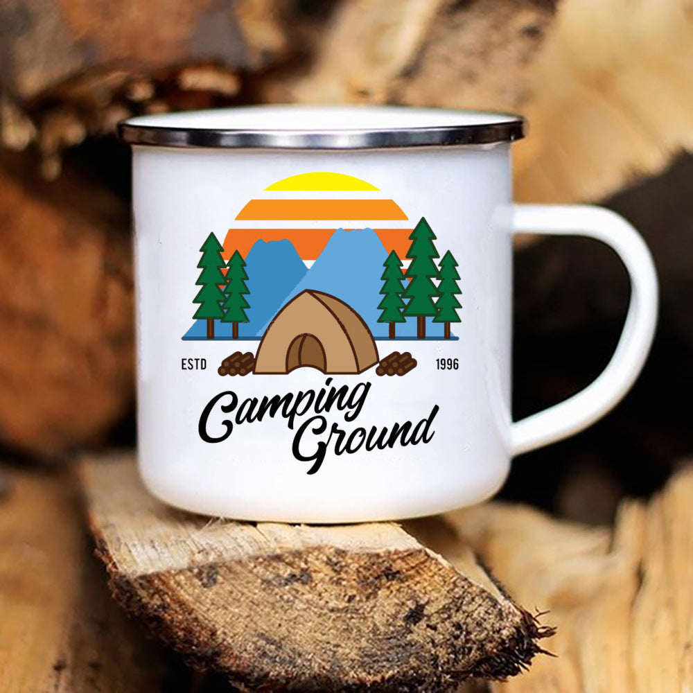 Printed Enamel Camping Mug Caravan Design