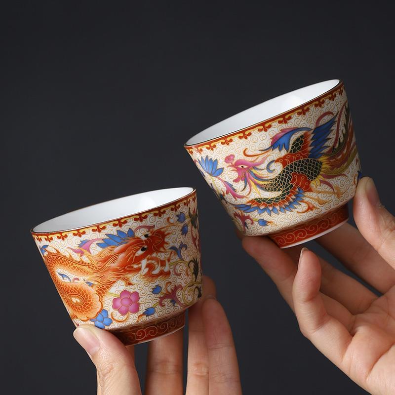 Chinese Retro Enamel Tea Cup Traditional Style Tea Cup
