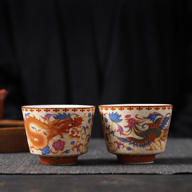 Chinese Retro Enamel Tea Cup Traditional Style Tea Cup