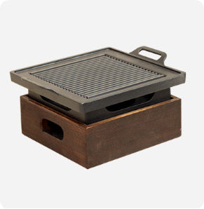 Korean-Style Wooden Handle Smokeless Grill Pan