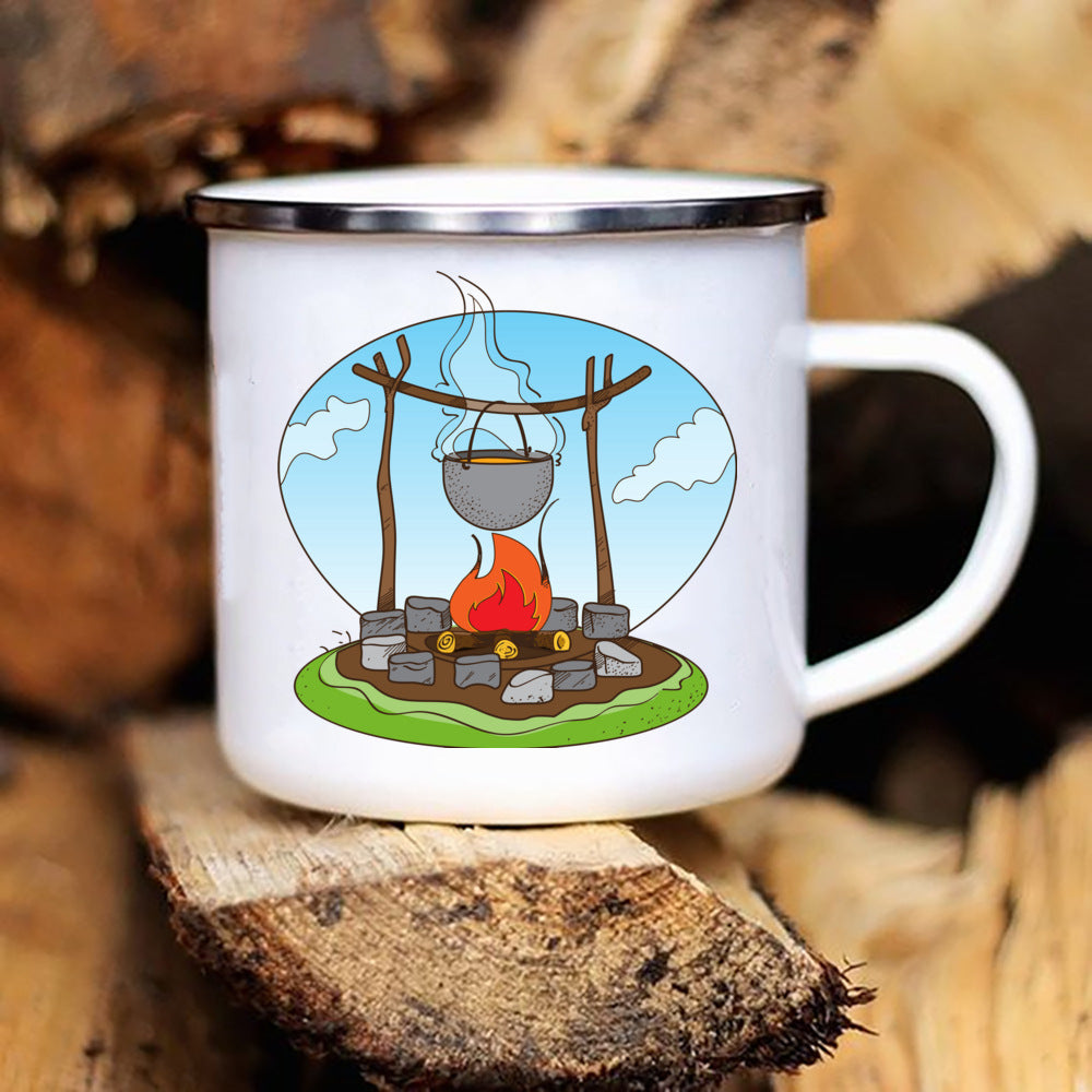 Printed Enamel Camping Mug Caravan Design