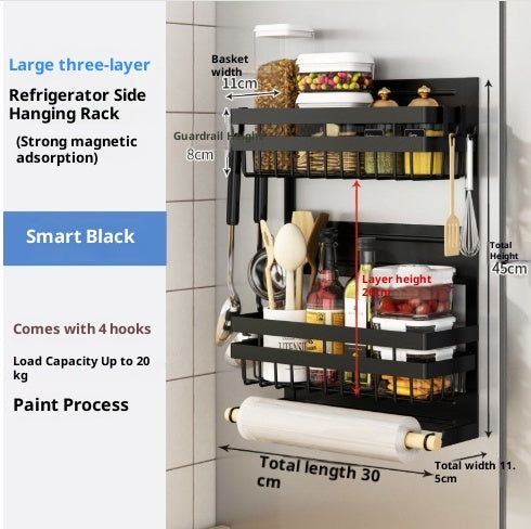 Magnetic Multi-Function Refrigerator Side Storage Rack