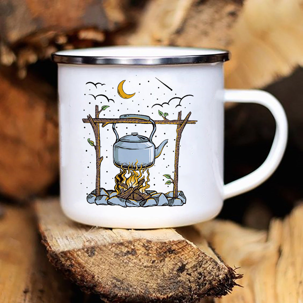 Printed Enamel Camping Mug Caravan Design